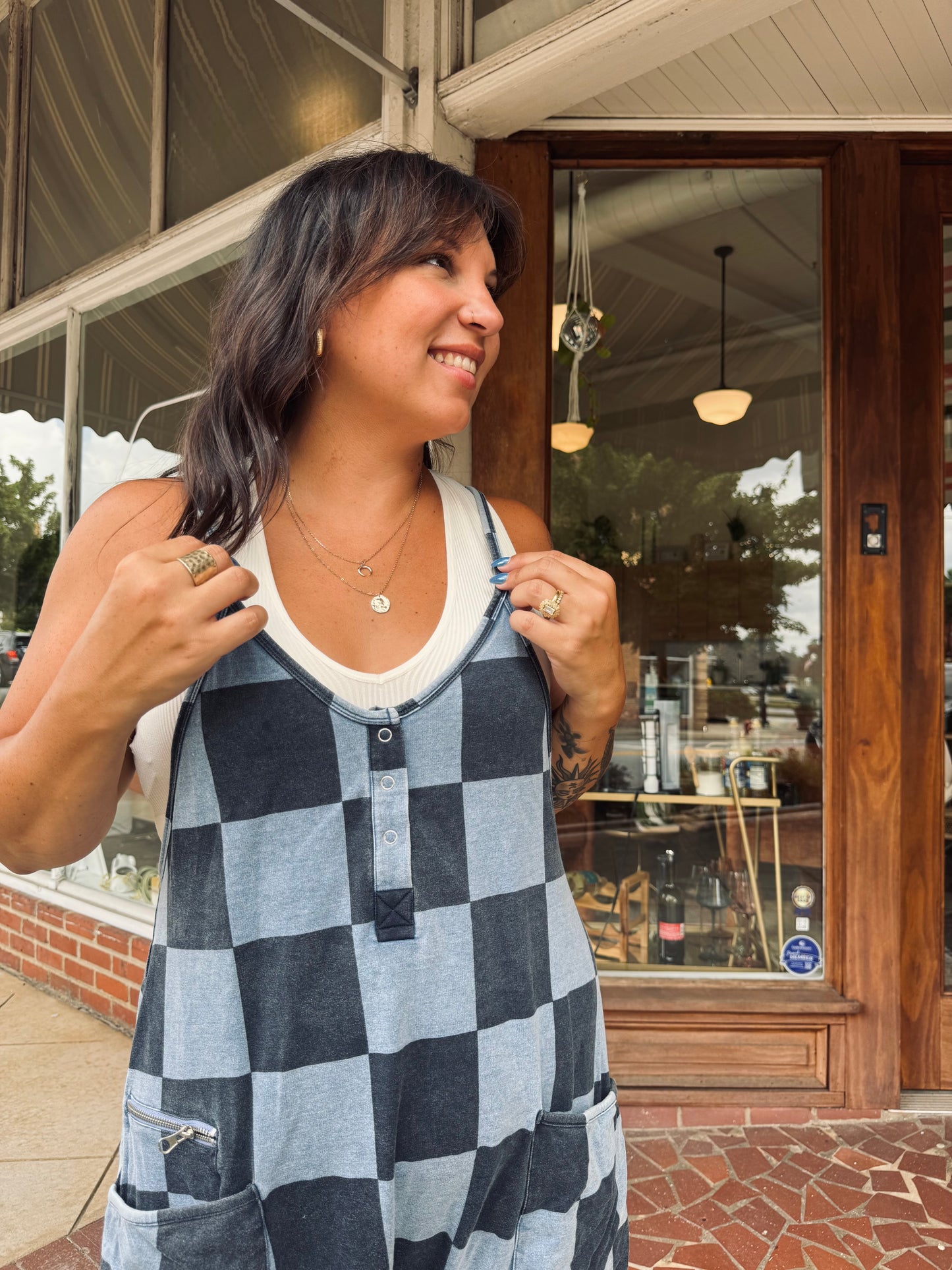 Checkered Denim Jumper